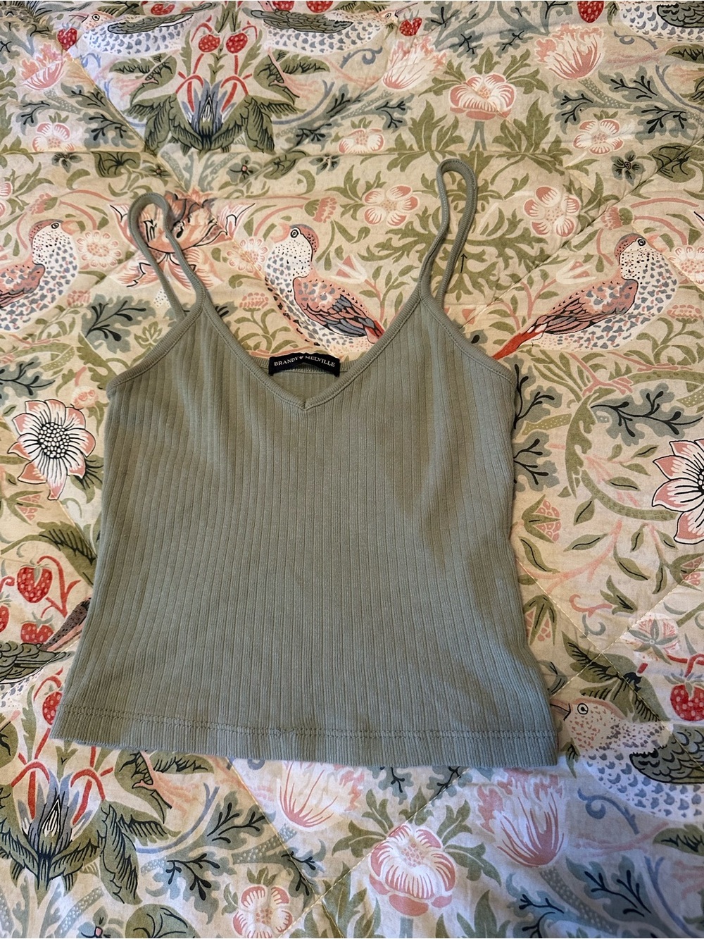 Brandy Melville Olive Green Ribbed V-Neck Cami